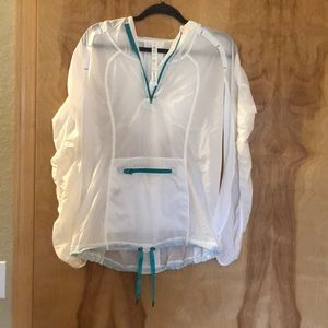 White Lululemon W/Teal Details Rain Jacket,Size 10